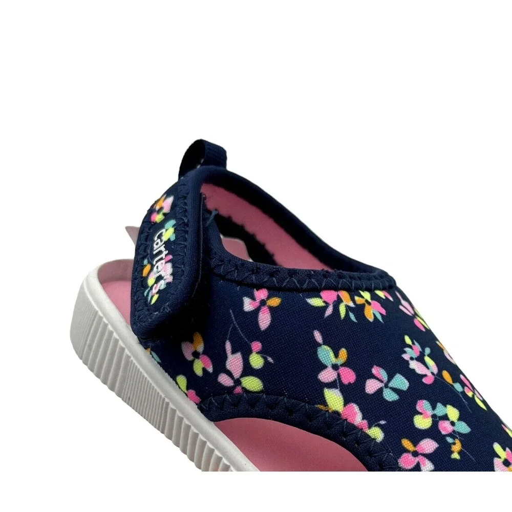 Carters Toddler Girls‎ Closed Toe Sandals Size 8 Navy Pink Floral Print Slip-on